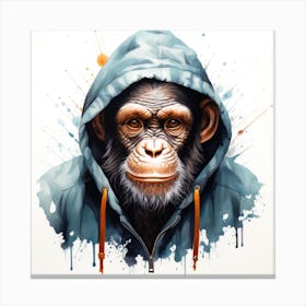 Watercolour Cartoon Chimpanzee In A Hoodie 2 Canvas Print