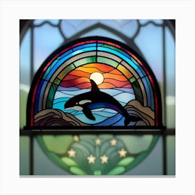 Orca, stained glass, rainbow colors okay,, Canvas Print