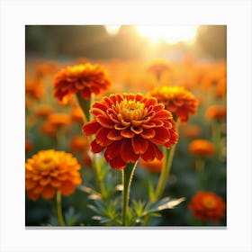 Bright Watercolor Marigolds Glowing In The Sunlight Canvas Print