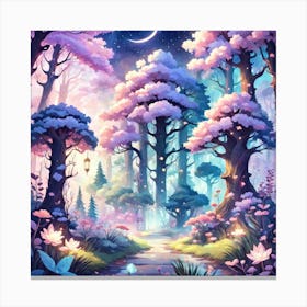 A Fantasy Forest With Twinkling Stars In Pastel Tone Square Composition 40 Canvas Print