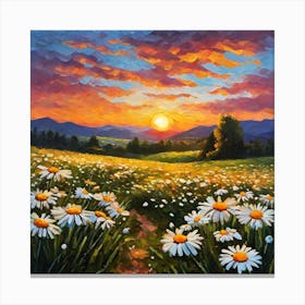 Sunset With Daisies Canvas Print