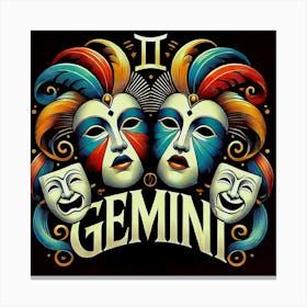 Zodic Sign Gemini, Air Element, Theatre Masks, Drama And Comedy, Twins Canvas Print