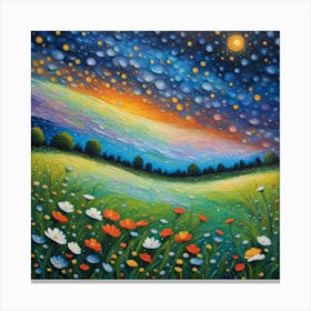 Stellar Dawn: A Floral Symphony Under Cosmic Skies. Landscape wall art Canvas Print