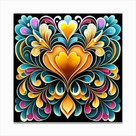 Abstract art of exotic flowers with vibrant abstract hearts in their designs, hearts, 7 Canvas Print