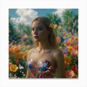 Girl In A Flower Field Canvas Print