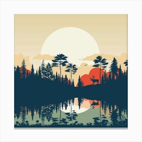 Summer Lake Forest Sunset Deer Water Canvas Print