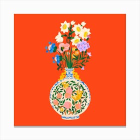 Peachy Flower Bouquet Square Canvas Print