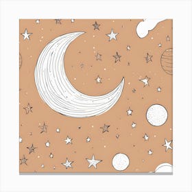 Illustration Moon and Stars Kids Room Canvas Print