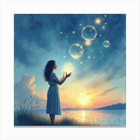 Girl With Soap Bubbles Canvas Print