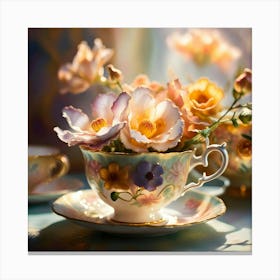 Teacups And Flowers Canvas Print