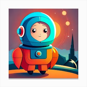 Astronaut In Space, cute little child dressed as a robot, baby human bot, digital art print Canvas Print