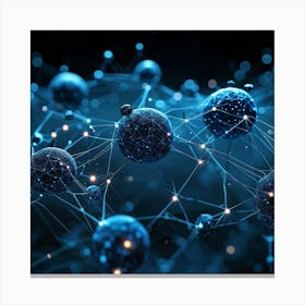 Blueish Abstract Network Of Interlinked Nodes Floating In Three Dimensional Space Showcasing Futuri (1) Canvas Print