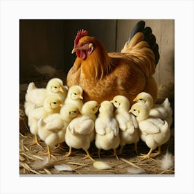 Hen With Chicks Canvas Print