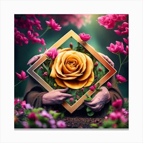 Golden Rose In A Frame Canvas Print