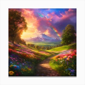 A rainbow over a meadow Canvas Print