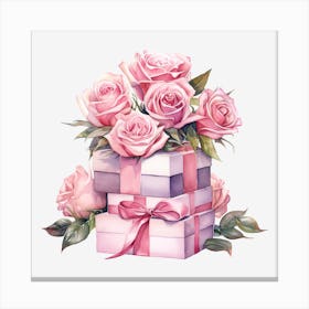 Pink Roses In A Gift Box 4 Canvas Print