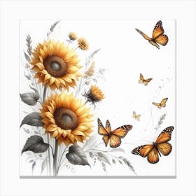 Radiant Sunflowers and Butterflies Gracefully 1 Canvas Print