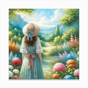 Girl Into The Garden Watercolor Painting Canvas Print