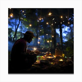 Man Cooks In The Forest Canvas Print