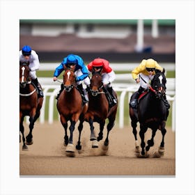 Jockeys Racing At The Racecourse Canvas Print