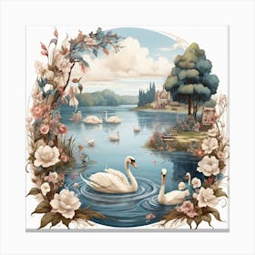 Lake and Swans in Boho Style Canvas Print