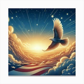 Eagle Flying Over Us Flag Canvas Print