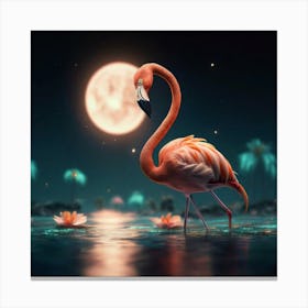 Flamingo At Night Canvas Print