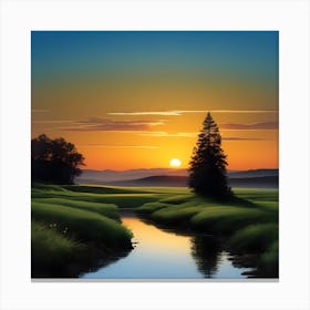 Sunset Over A Stream Canvas Print