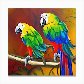 2 Colorful Parrots Painting Canvas Print