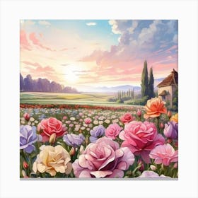 Roses In The Field Canvas Print