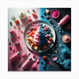 Ice Cream With Pink And Blue Colors Canvas Print