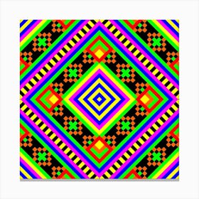 Folk Rainbow Pyramid - Romb Mandala Pattern - First Colorful Symbol - Black Canvas Print