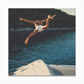 Man Jumping Off A Yacht 2 Canvas Print