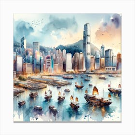 Watercolor Of Hong Kong City Canvas Print