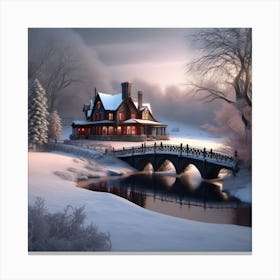 House In The Snow Landscape Canvas Print
