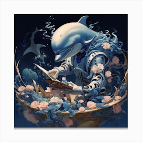 Dolphin Reading Book Canvas Print