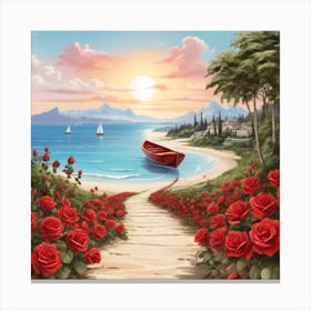 Red Roses On The Beach4 Canvas Print