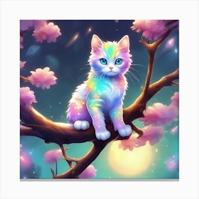 Cat In Cherry Blossom Tree Canvas Print