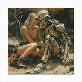Girl And A Robot Canvas Print