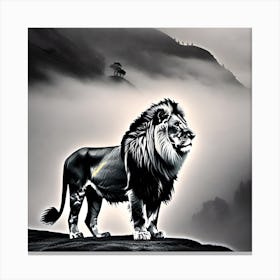 Lion In The Fog Canvas Print