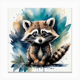 Raccoon Watercolor Painting Canvas Print