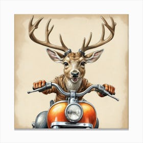 Deer On A Motorcycle 2 Canvas Print