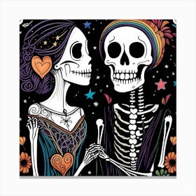Day Of The Dead Couple LBGTQ love whimsical minimalistic line art Canvas Print