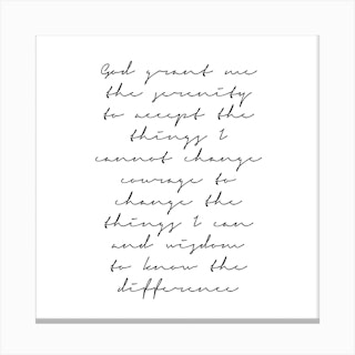 The Serenity Prayer Thin Script Square Canvas Print