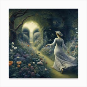 Woman Walking Through A Garden Canvas Print