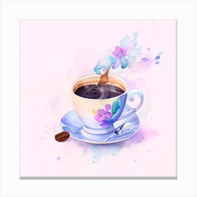 Watercolor Coffee Cup With Flowers Canvas Print