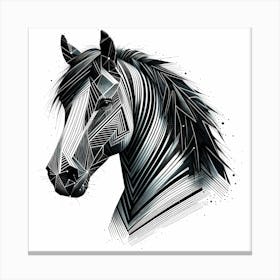 Horse Head In Black And White Line Art Illustration 1 Canvas Print