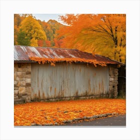 Autumn Leaves On A Barn Canvas Print