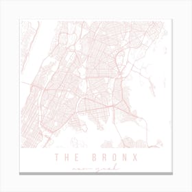 The Bronx New York Light Pink Minimal Street Map Square Canvas Print