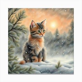 Kitten In The Snow Canvas Print